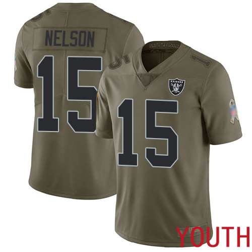 Oakland Raiders Limited Olive Youth J  J  Nelson Jersey NFL Football #15 2017 Salute to Service Jersey